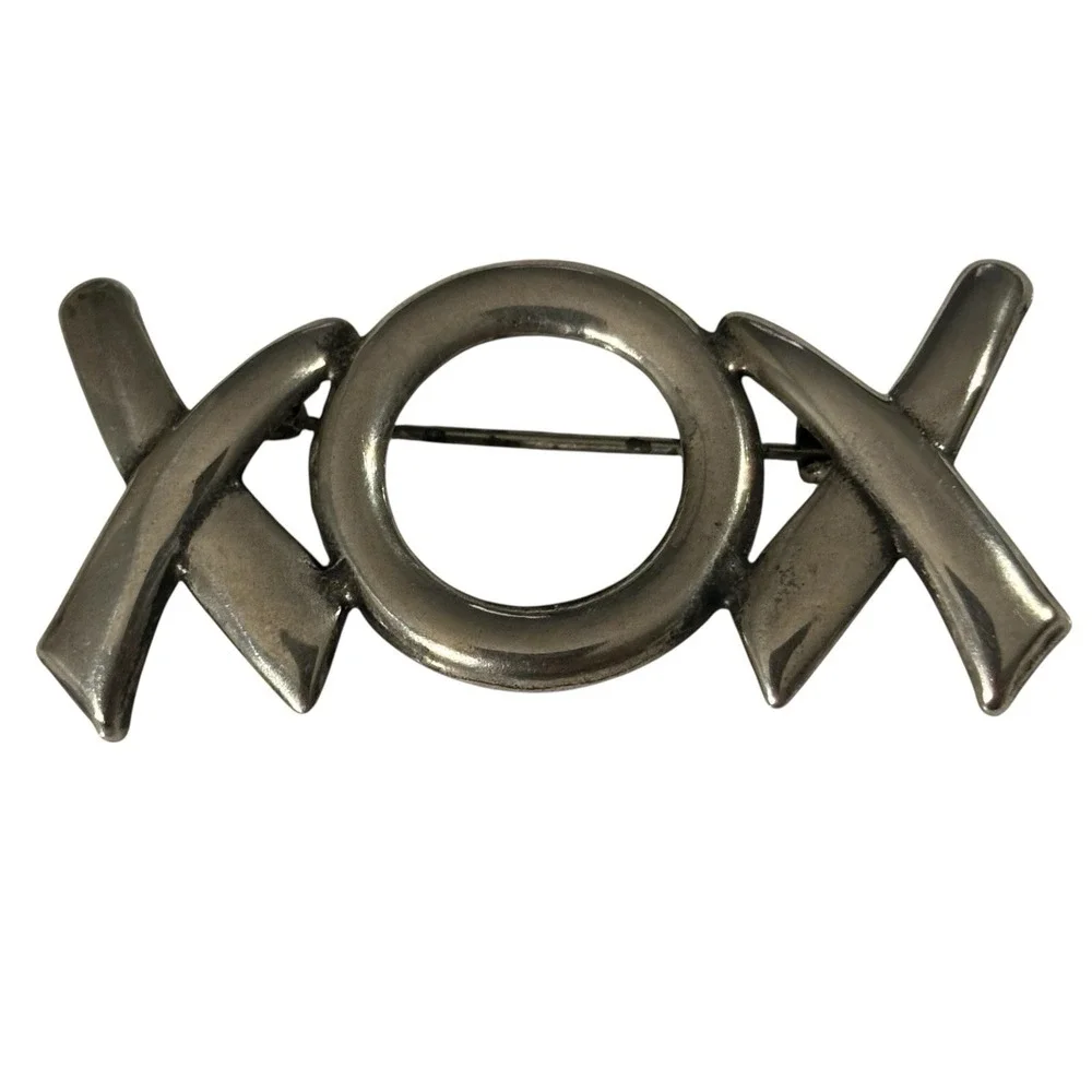 XOX Brooch Pin Sterling Silver 925 Hugs Kisses Vintage Love Gift Anniversary 2